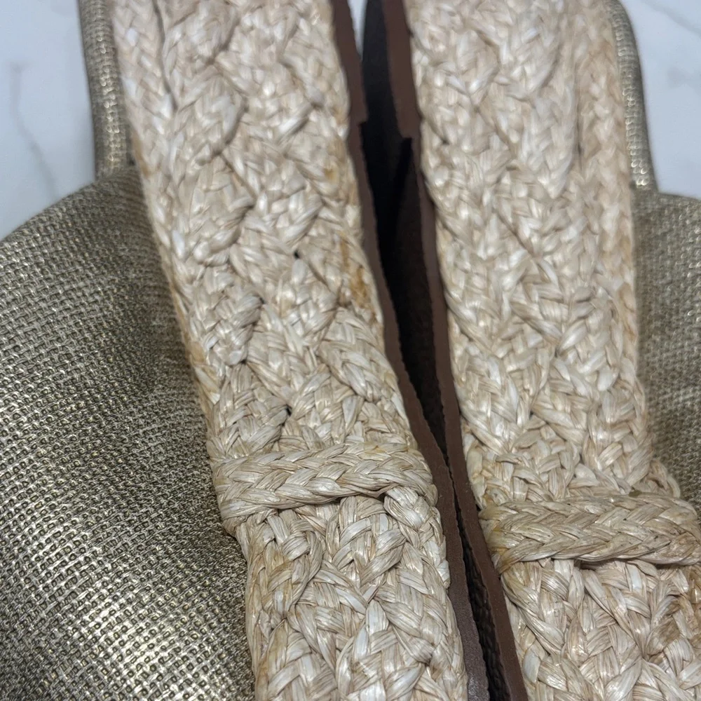 ShuShop Natural Gold Platform Espadrille Slide Sandals